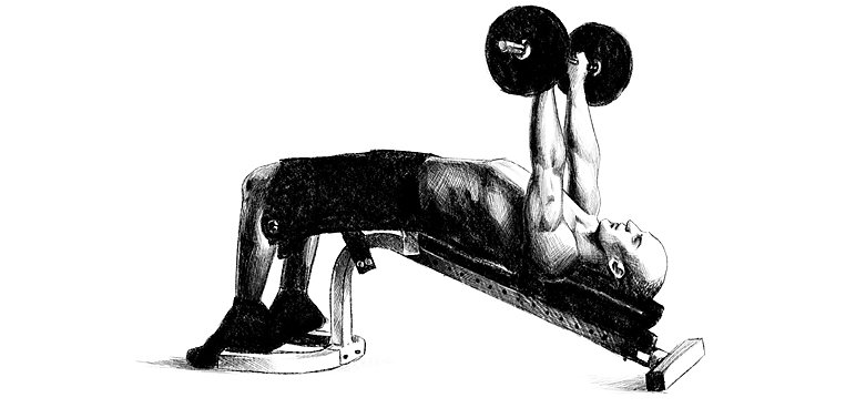 Wyciskanie sztangi na ławce skośnej głową w dół (skos ujemny)