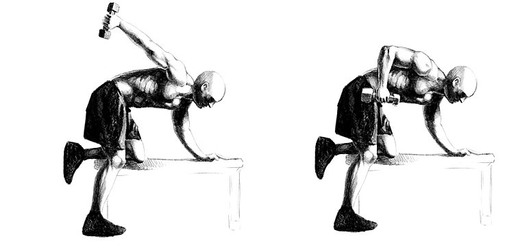 Prostowanie przedramion ze sztangielkami w opadzie tułowia