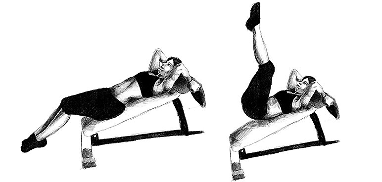 Unoszenie kończyn dolnych na ławce skośnej