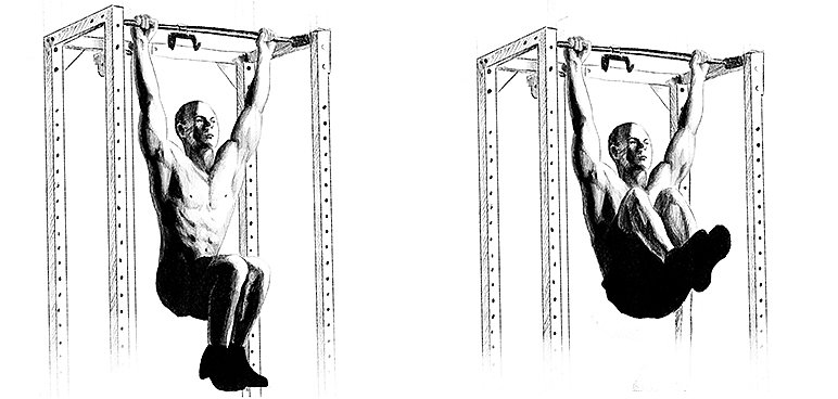 Unoszenie kolan w zwisie na drążku